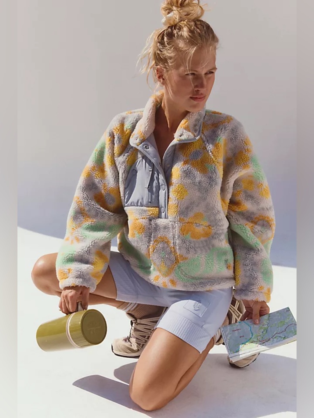 Free People Hit The Sloped Printed Fleece Pullover Jacket Floral Lillypad Small